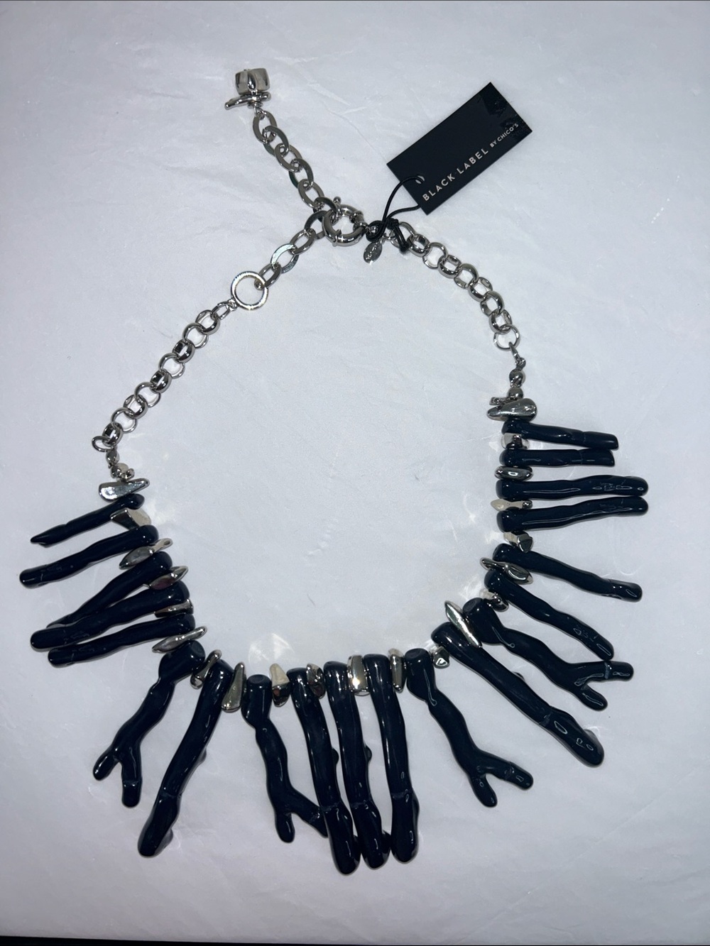Black Label Navy Coral-Style Fringe Necklace